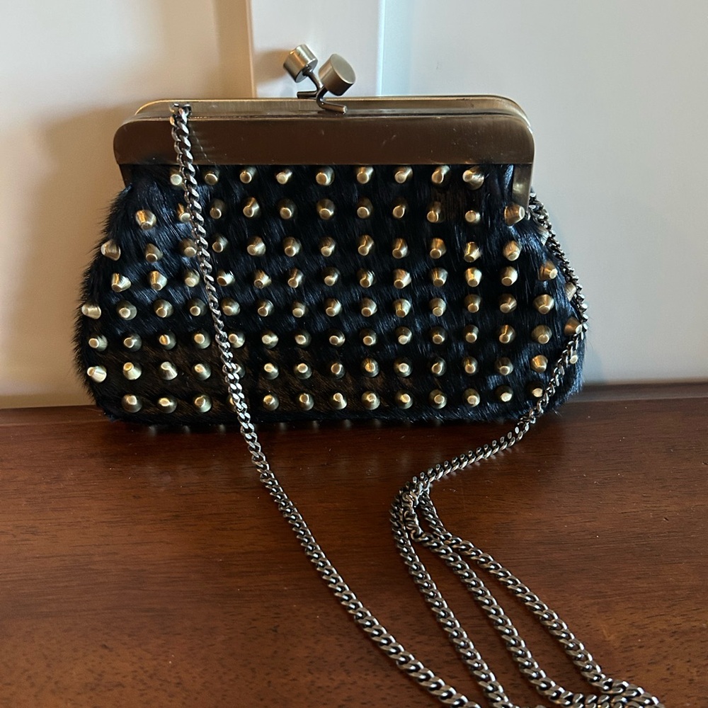 House of Harlow 1960 Black and Gold Studded Clutch